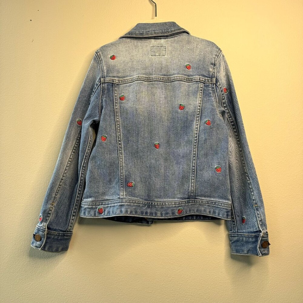 MADEWELL CREWCUTS Strawberry Jean Jacket Girls 8 Denim Embroidered Strawberries - Picture 2 of 9